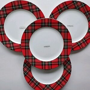 Mikasa Tartan Red Dinner Plates Set Of 4